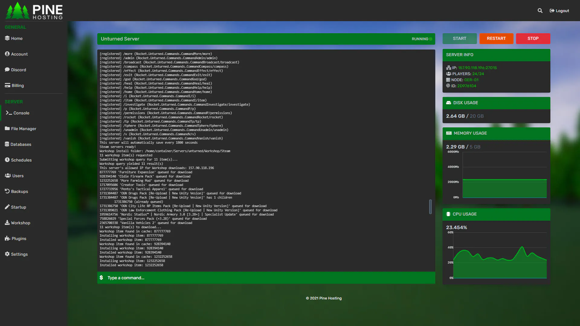 Pine Hosting Game Panel screenshot 2
